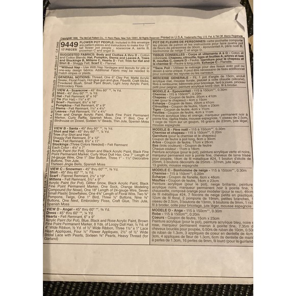 McCall's Crafts 9449 Sewing Pattern Flower Pot People Santa Angel Snowman UNCUT - Picture 3 of 3